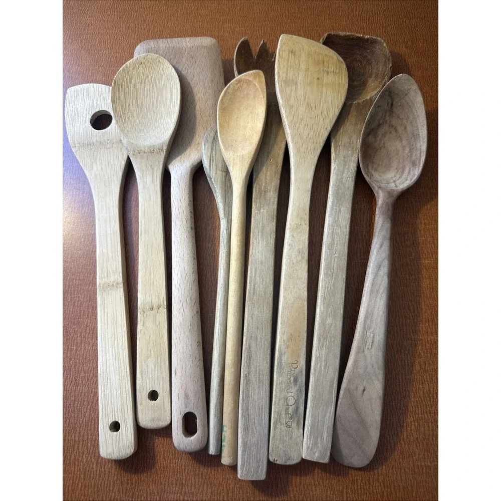 Lot Of 9 Wooden & Bamboo Cooking‎ Utensils